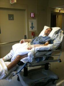 Hospital bed wheeled around